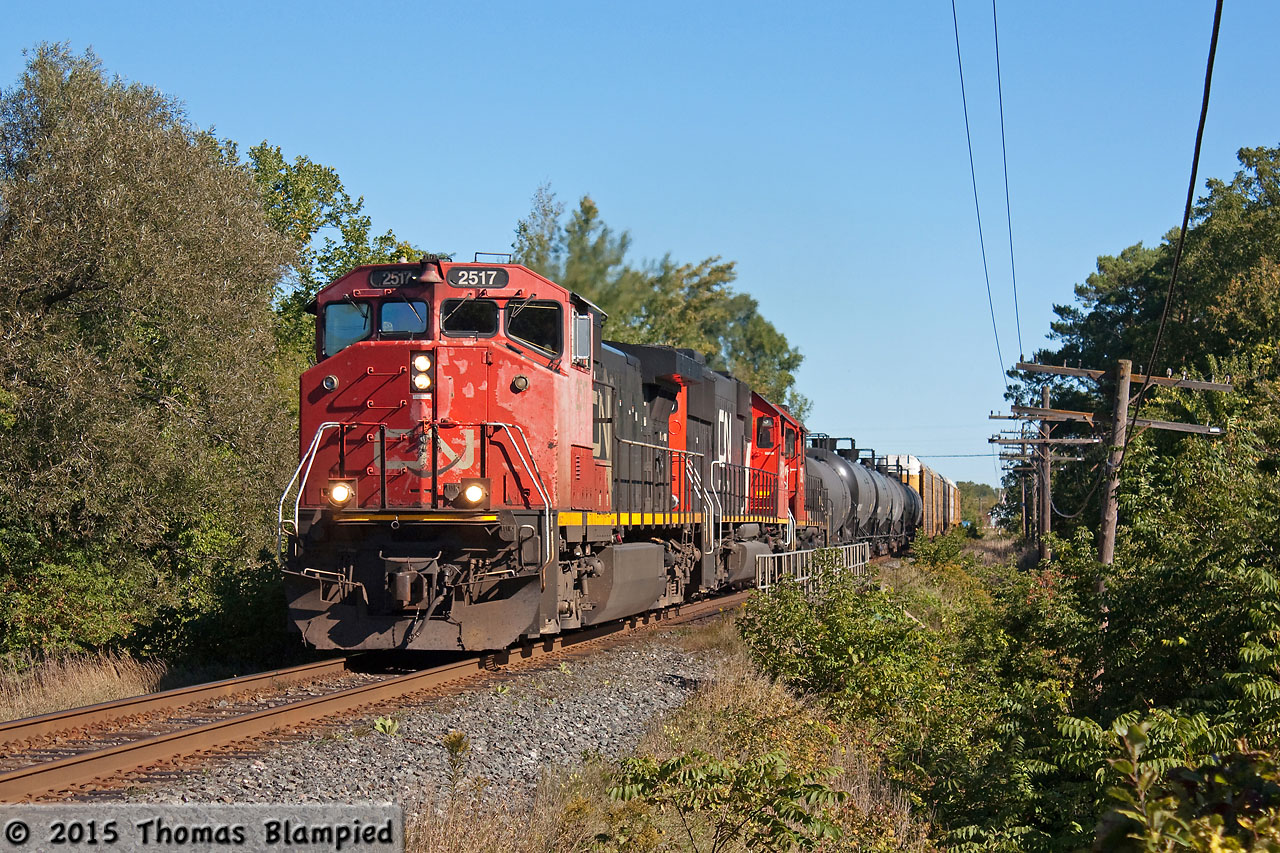 Sun-bleached but still rolling, CN 2517 shatters the tranquility of a September morning in the small north Durham community of Beaverton.