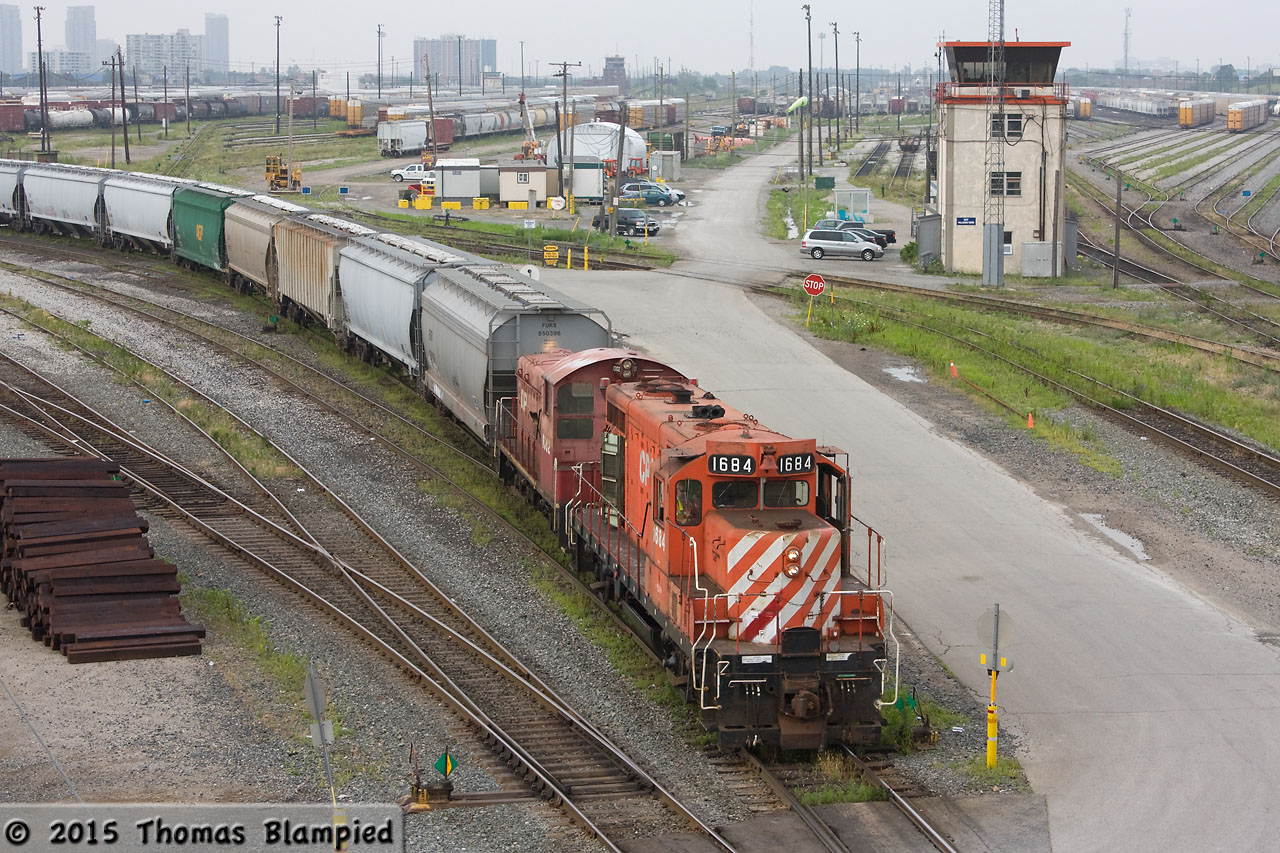 CP 1684 switches the north end of Toronto Yard on a quiet morning.