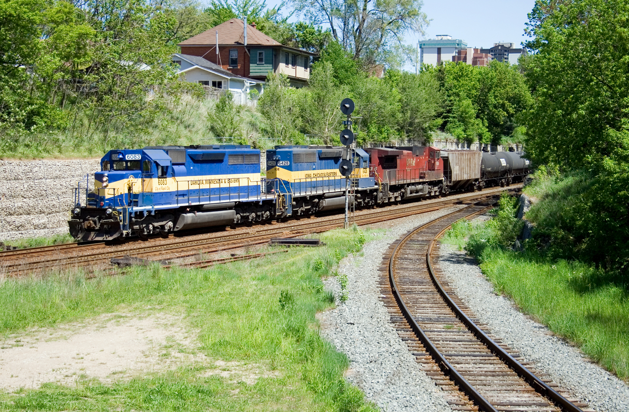 DME 6083, ICE 6428 and CP 9536 lead CP 641 through Hamilton