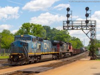 A pair of C40-8W's team up to power CN 331 by Brantford.  IC 2457 and CN 2164 had their train of 38 cars well in check and made for a great catch on my lunch hour.