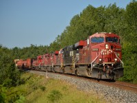 CP 420-08 flies through the curve out of Midhurst with quite the consist, in the form of CP 8848/NS 9814/CP 8723/CP 5792/SOO 6061/CP 3085. I'd consider SOO 6061 to be the most notable here (being the last unrebuilt SOO SD60M), but between the foreign power and old EMD classics it's hard to pick favorites! 