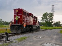 CP 2250 is on the south leg of the wye that leads from CP's Adirondack sub to the Lasalle Loop. It will shove two cars into Fleischmann's Yeast and pull out seven empties before heading back to the main line.