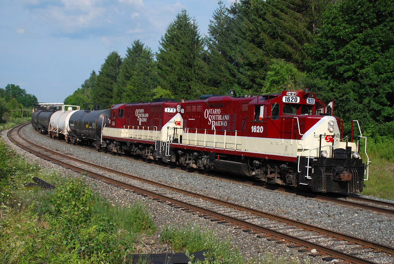 After waiting for 2nd 255 to pass, the Woodstock Job with OSRX 1620 and 378 pulls out of Coakley for a quick run on the CP Galt Sub. to get back on to home rails.