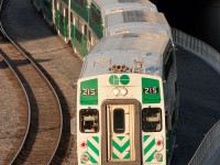 Rush hour is over for the evening and GO cab 215 snakes through the USRC towards Bathurst Street.