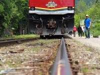 The Agawa Canyon Tour Train is idling at Agawa Canyon, its final destination 114 miles down the CN SOO Subdivision from Sault Ste Marie, with the 106 on point.