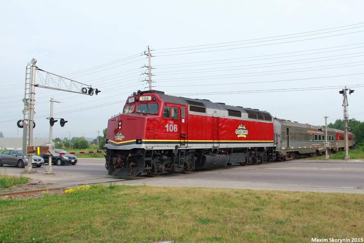 The Agawa Canyon tour train crosses Second Line E in northern Sault Ste. Marie on its way to Agawa Canyon.