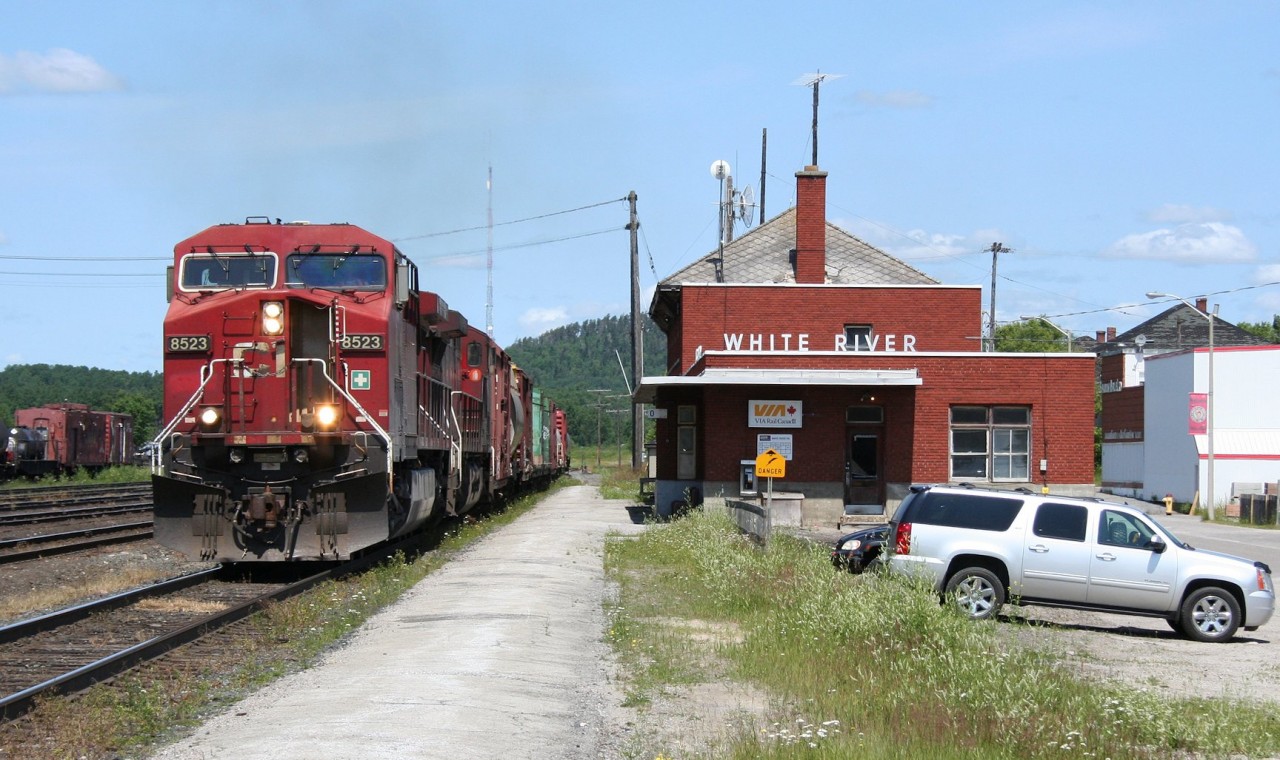 CP train 420 arrives in White River. This train handles a lot of the local manifest in the northern Ontario area and will stop and do some brief switching to set out a car or two before continuing on its eastward.