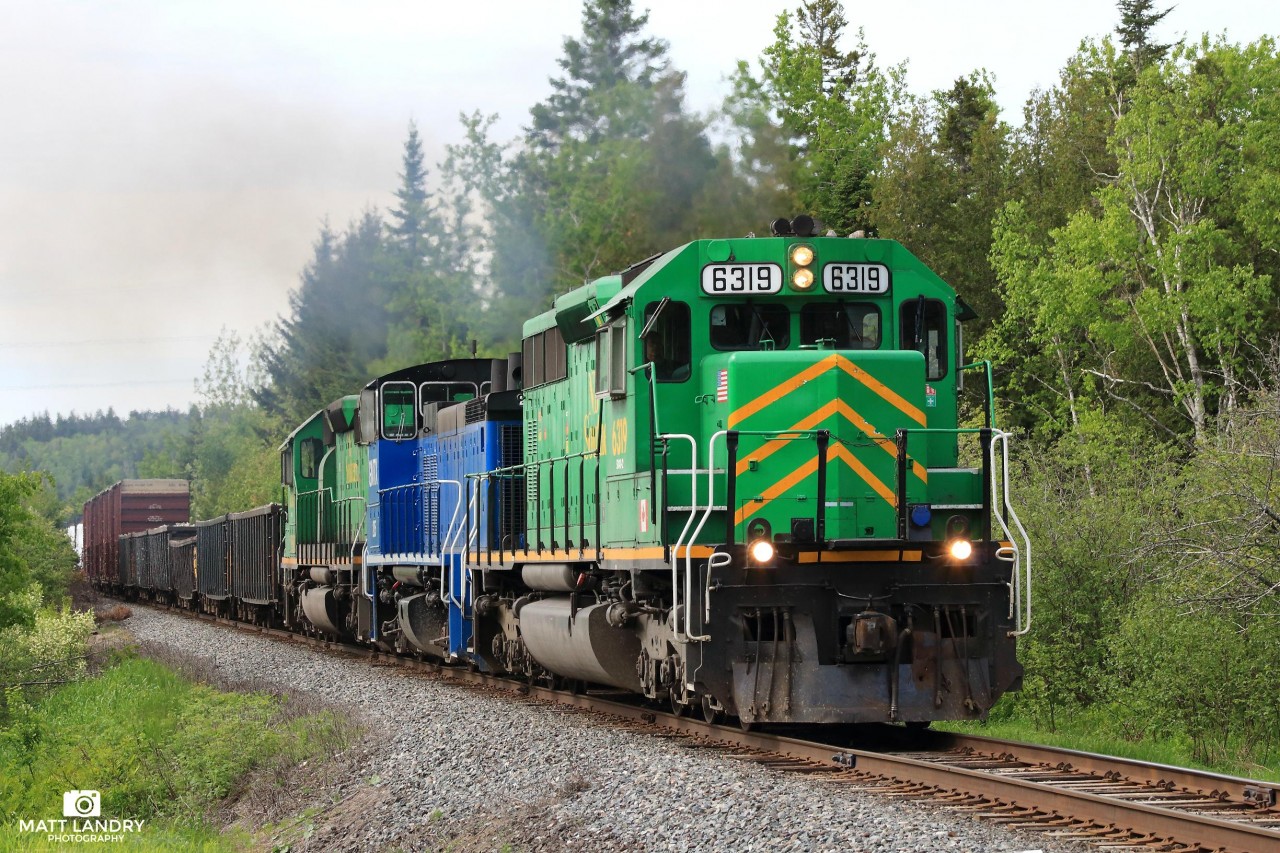 NBSR 6319(former HLCX) leads a New Brunswick Southern Railway westbound freight, shortly after departing Saint John, New Brunswick, heading to McAdam and points westward.