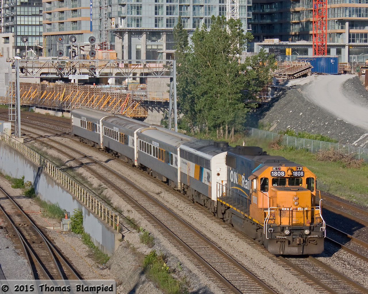 A scene from happier times. The southbound Northlander has detrained its passengers at Union Station and is heading to the VIA TMC to be wyed and serviced in preparation for the northbound trip in the morning. Just over two years later, the train was no more, the victim of short-sighted provincial government cutbacks. When I took this shot in 2010, I had no idea how much of my time would be taken up by the ONR. When the government's plan to kill the Northlander was announced in 2012, I began working on a new history of the ONR, which was published in 2014. For more details, see  http://www.northland-book.net .