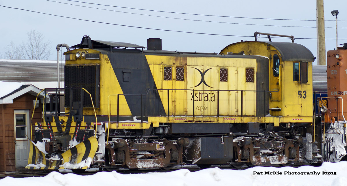Xstrata 053 sits outside the Ontario Northland shops after just arriving in North Bay for service.