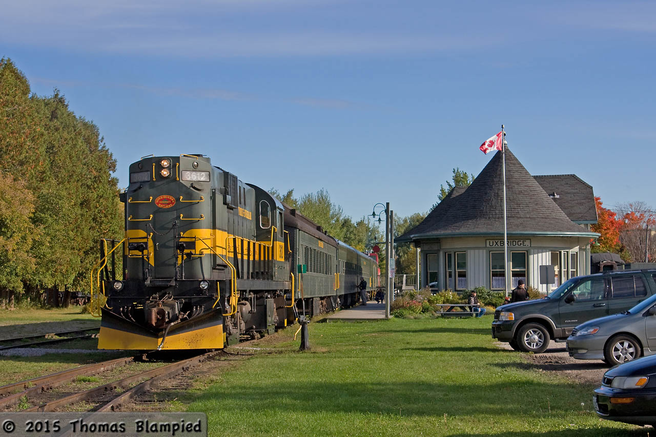 3612 waits to depart Uxbridge on a beautiful fall morning.