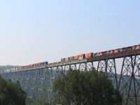 CN 5691 leads the daily "Q121" stacker across the nearly 4,000 foot "Salmon River Trestle" in New Denmark, New Brunswick. Always worth getting a shot of this massive structure when I'm in this area, even if it's only once or twice a year.

 