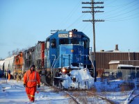 The conductor of 432 couples GEXR's SD fleet to a dimensional load from Innovative Steam Technologies in siding XW32 in Guelph.  The dimensional load was brought up from Cambridge on train 582, led by GP35 RLK 2211.