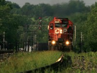 it's a hot, hazy, humid Friday evening early in June 2007, and T-storms are imminent...as CP 254 diverges off the Galt Sub onto the Hamilton Sub lead at Guelph Jct