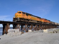 Returning from Roberts Bank coal port. An empty coal train crosses the Mud Bay trestle.