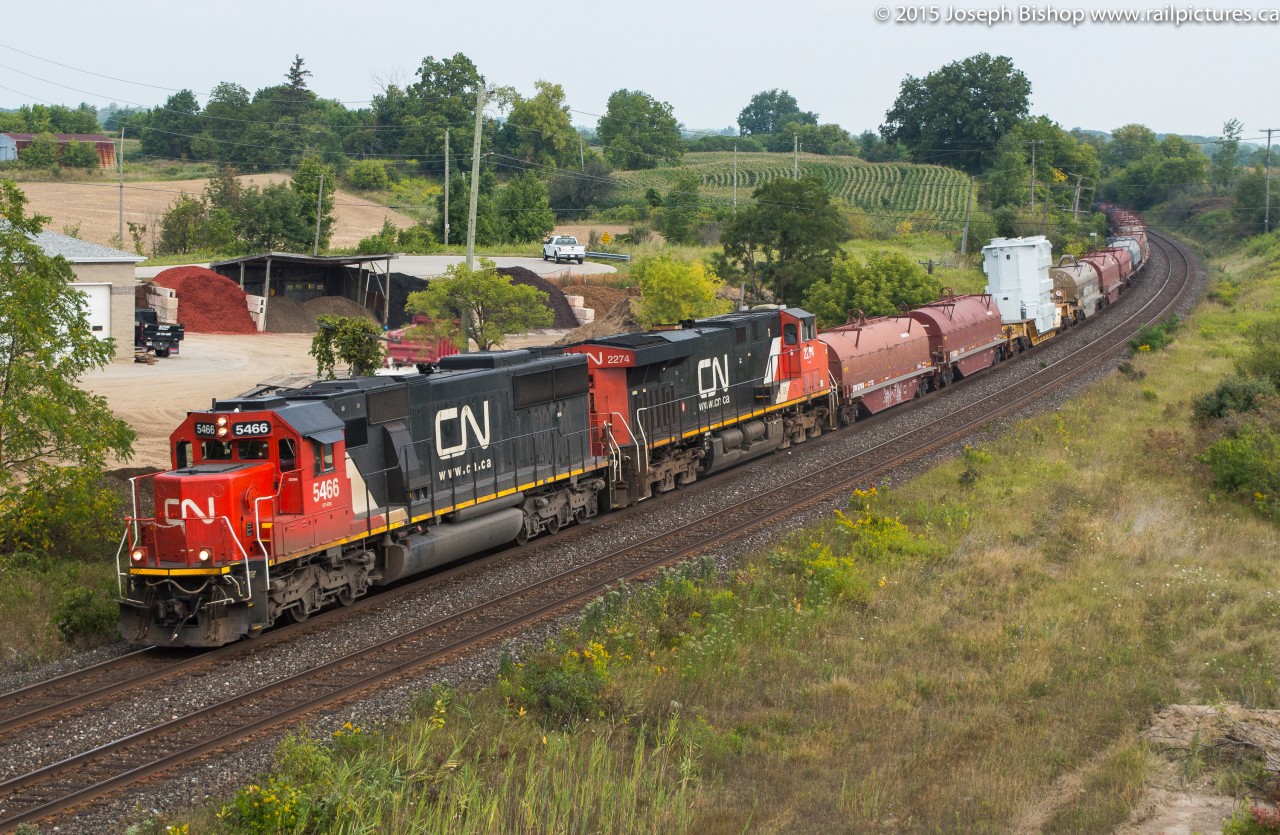 CN M33131-31 leans into the curve at Garden Ave with CN 5466 leading the charge.  Having standard cab leaders on my last two CN trains has been nice!