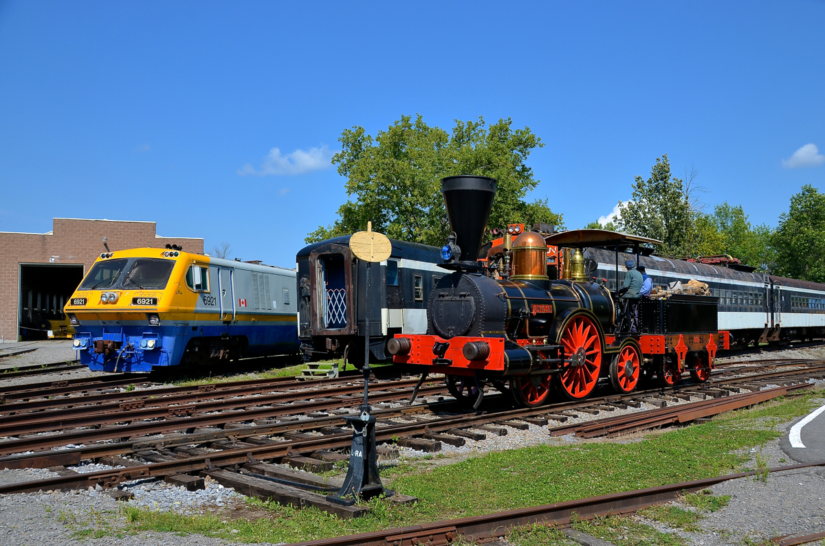 Built only 13 years apart. While VIA 6921 at left and the 'John Molson' steam engine at right are from different era's of railroading, they were only built 13 years apart. VIA 6921 was built by Bombardier in 1983 and the 'John Molson' was built by Kawasaki as a replica of an 1840's-era Canadian steam engine.