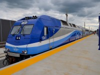 Having arrived as AMT 1205, this inbound train on the new Mascouche line will soon head back to Montreal as AMT 1212, with dual-mode engine AMT 1361 pushing. It is sitting at Mascouche station, which was built with high platforms, a rarity in Canada.