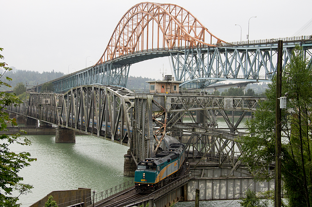 A spot that has become a favourite for the last little has been the north side of Fraser River Junction. It is one of those few spots here in Southern BC, where you can capture a train or two crossing a historic bridge, well staying safely away from the tracks. An on-time Via #1 is just an example of this.