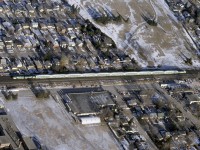 On a training flight, a chance to catch a little GO action. Westbound with GP40-2. GP40 combo with the FP& power unit on the othe rend.