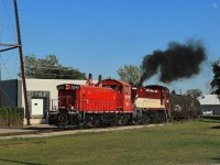 After spending a couple hours switching in South Tillsonburg, 1249 and 503 head back to Salford with a string of tank cars in tow.