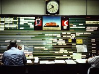 The Power assignment board in the diesel shop in the days before computers. A card for every locomotive on the site. Taken during a tour. One of my Brothers shots.