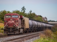 With CP 8774 leading, CP 8821 is on pusher duty on this Eastbound loaded crude oil train. 