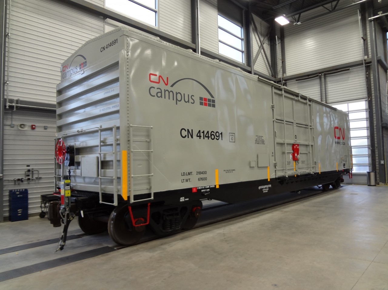 CN 414691 is tucked inside one of the training bays at CN's Campus in Transcona, MB waiting for the next generation of new employee's to begin their railroad careers, and seasoned employees to receive refresher courses. This state-of-the-art facility houses training facilities covering all aspects of railroading with both classroom and hands-on work shops.