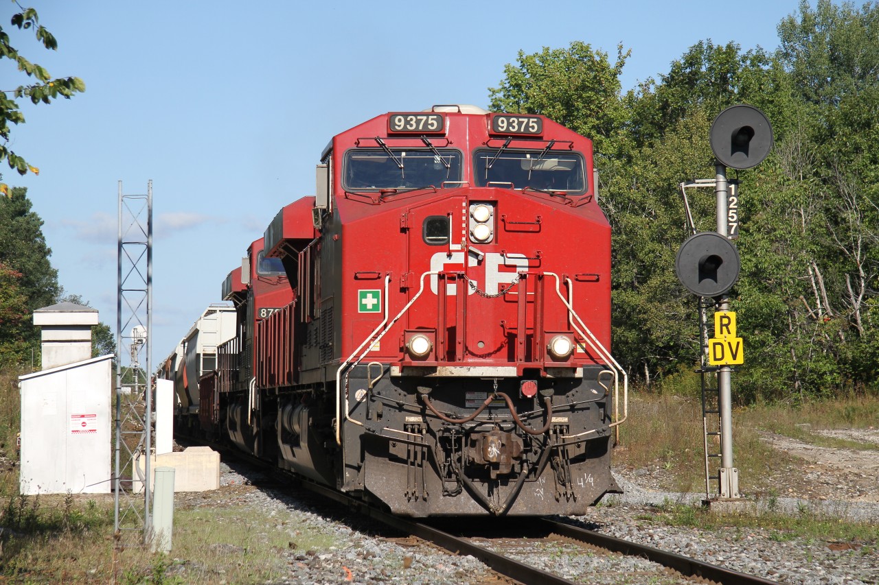 CP 420 departing the south siding switch MacTier, Monday, Sept 14, 2015