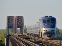 AMT 1330 pushes a deadhead move over the St-Lawrence river, towards the south shore of Montreal.