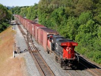 CN 2228 leads it's drag of auto boxes towards Aldershot and its termination point in Oakville. I don't recall many details about this train, but I believe it was strictly an autoparts train for Oakville, handled NS 327/8's traffic to Aldershot for a westward to lift and take to London. I don't believe this assignment lasted long either, anyone with info please feel free to fill in the blanks! 