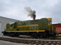 <b>RS-18 smoke.</b> As part of the diesel weekend festivities, MLW RS-18 CN 3684 smokes it up. Visitors could visit the cab and pull the throttle, leading to numerous smoke shows such as this one.