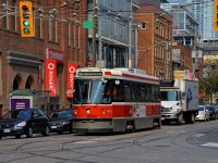 <b>Approaching King and Bathurst.</b> A 504 car approaches the intersection of King and Bathurst on a busy afternoon.