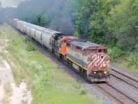 CN 331 putting on a smoke show departing Paris West with BC Rail 4604 and CN 8014. Thought the BC unit was putting on the show, not so.