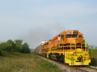 GEXR 432 heads east on the Guelph Sub, with sister engines 3394 and 3393 powering it. 