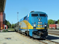 Not stopping at Smiths Falls VIA P42DC cruises past the old station building en route to Toronto.