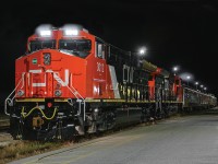 A CN Board of Director's special, P617, has just arrived on Jasper's station track for the night. Tomorrow they will continue their 4 day journey to Edmonton which has brought them from North Vancouver.