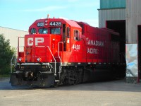 CP 4428 is seen sitting just outside of Russel Metals on the St James Industrial Spur. They are about to enter the building, pull out a small string of cars, then push some different cars in. CP 4428 is a former SOO Line GP38-2 built in July of 1979 and was repainted for CP in early 2012. Although it may not be in SOO colours anymore, it's nice to see this unit still operating!