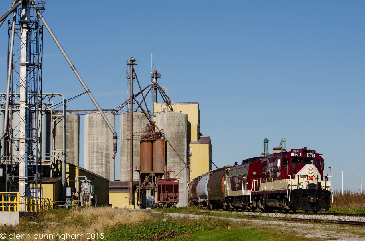 Ontario Southland  GP9 1620 and FP9u 6508 arrive in Putnam to switch Agrium and Sylvite along with the propane facility on a cool and sunny Fall day.