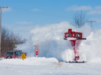 Looks like I'm about to get snow jobbed....Doing a fair decent clip, the OSR plow takes a second run at a cut north of Belmont. 