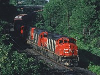 Luckily CN 9573 West is on the south track and escapes the lengthening shadows as it approaches Bayview. 