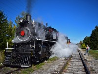 Waterloo Central's ETR 9 and it's special charter train is waiting on the Market train to arrive from Elmira so it can go down to the St. Jacobs market. Great time for some pictures on this perfect autum day.