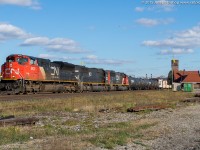 CN 435 arrives at Brantford with an all EMD consist of CN 8930, IC 1022 and CN 5403 on a sunny October evening.