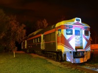 <b>A preserved RDC-4 at night.</b> A shot of RDC-4 CP 9250 during the 'Illuminated Trains' night shoot at Exporail.