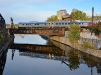 <b>RDC's bringing up the rear.</b> A trio of RDC's (VIA 6251, VIA 6208 & VIA 6105) are at the rear end of VIA 37 as it crosses the Lachine canal 5 minutes after leaving Central Station in Montreal.