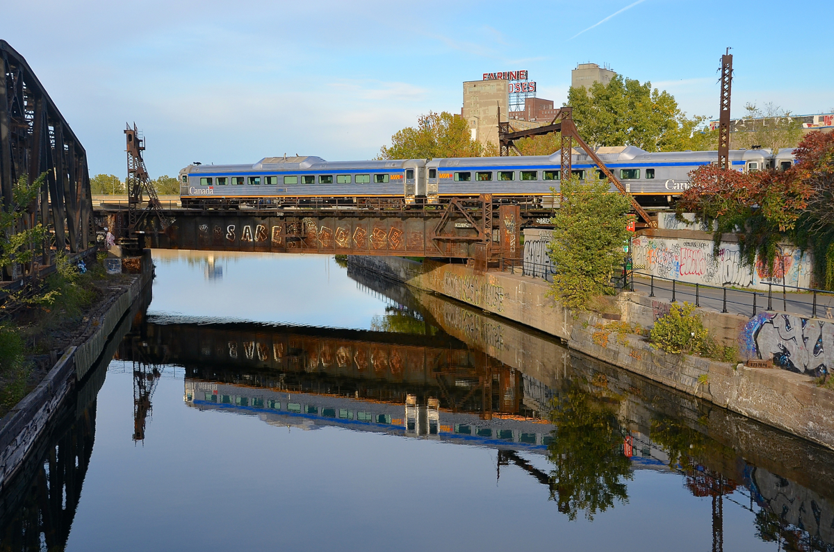 RDC's bringing up the rear. A trio of RDC's (VIA 6251, VIA 6208 & I believe VIA 6205) are at the rear end of VIA 37 as it crosses the Lachine canal 5 minutes after leaving Central Station in Montreal.