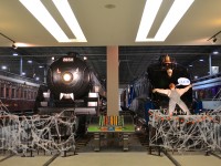 <b>Happy Halloween!</b> CP 2850 (the <i>original Royal Hudson</i>) and LNER 4489 (the <i>Dominion of Canada</i>) are decorated for Halloween at Exporail. 