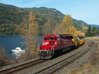 CP 5002 leads a CWR train past Moyie Lake on a nice fall day. 