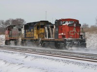 CN 391 with BNSF B40 and a GP60 plus a dead CN GMD1 1436 cuts off his train - preparing to make a lift at Aldershot