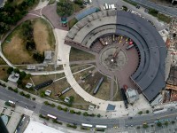 Rondhouse Park from 346m.  Featuring the John Street Roundhouse built by CP 1929-31.  Amongst other exhibits you are looking down on MLW 4-8-4 CN6213; ALCO S2 CP7020; GMD GP7 CN4803 and CLC/Whitcomb 50T #1